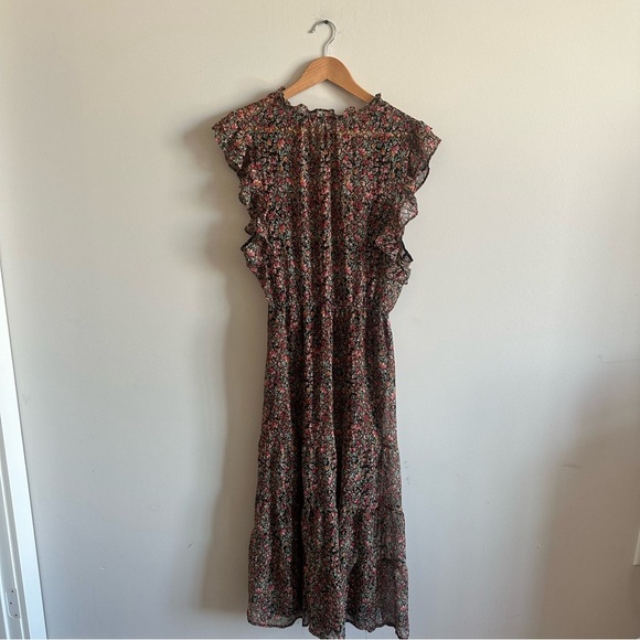 BB Dakota Steve Madden Black Ditsy Floral Ruffle Tiered Sleeveless Midi Dress - Picture 7 of 14